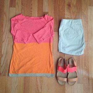 C. Wonder Color Block Pink/Orange Three-Quarter Length Sleeve Top, Small